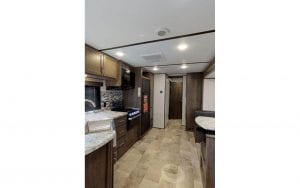 Rental RV kitchen and eating area