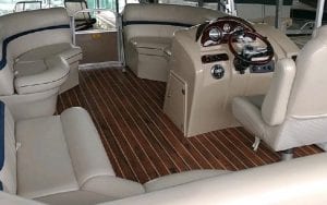 Console and sitting area on boat