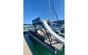 View of boat with slide from the docks